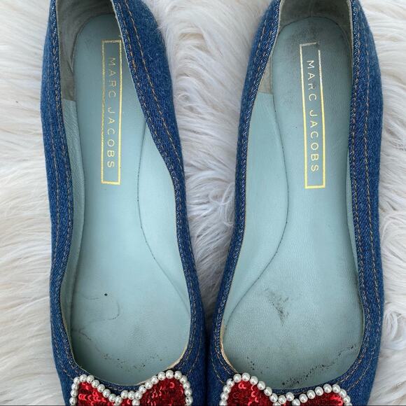 Marc Jacobs Denim & Sequins Bow Flats 40.5 - Picture 6 of 8